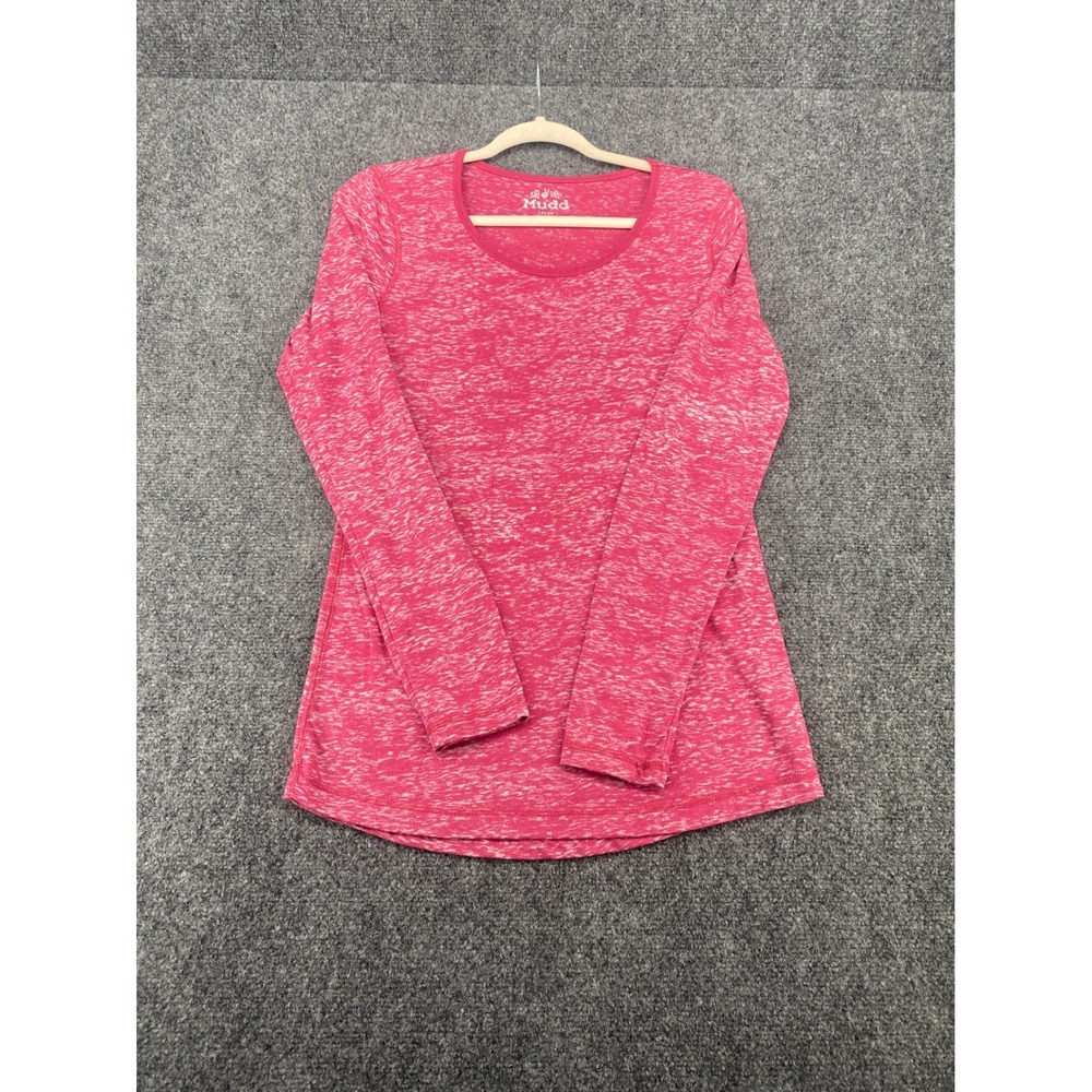 Mudd Space Dye Long Sleeve Scoop Neck Top Womens Large Pink White Casual Shirt